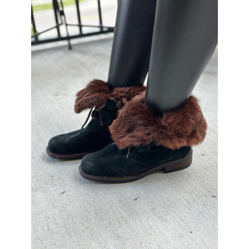 Vicini Italy Women’s EU 37.5 | US 7.5 Green Suede Fur Lined Lace Up Winter Boots - Picture 9 of 13